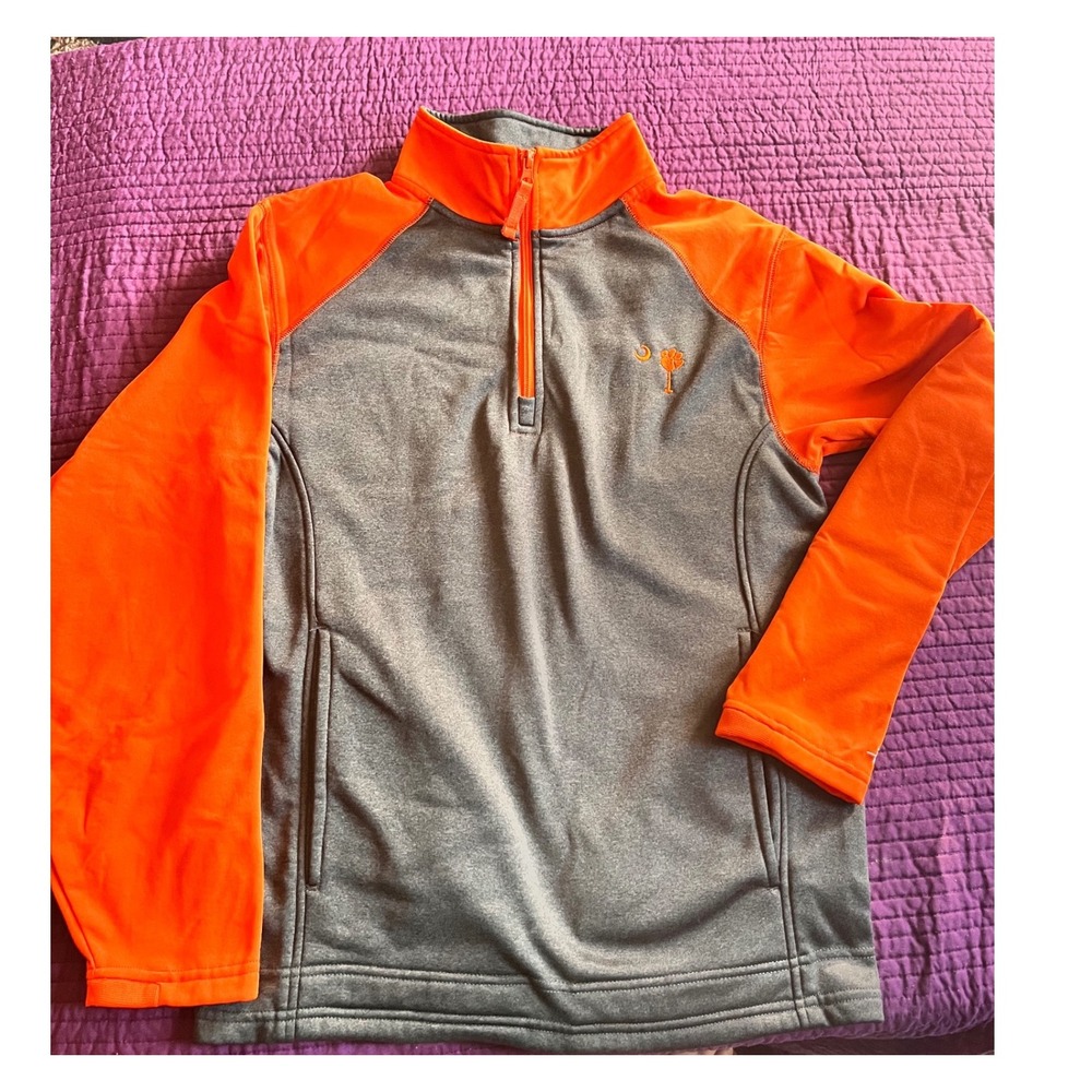 Badger‎ Sport Gray Orange Quarter Zip Pullover Fleece Lined Jacket XS